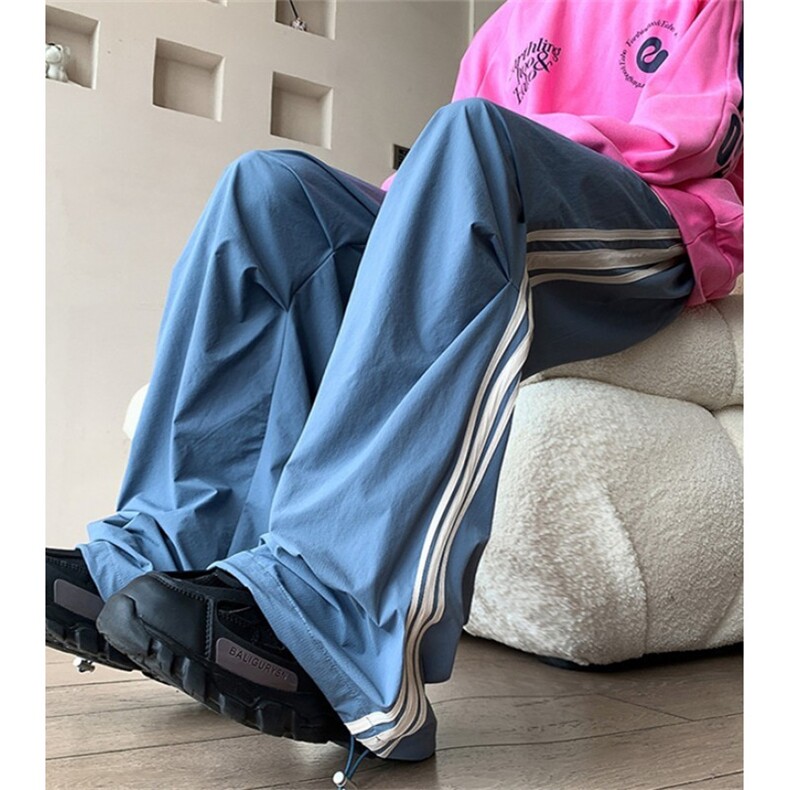 速干宽松伞兵裤子男款夏季美式潮流学院风侧边条纹阔腿裤K503,男装休闲裤,星座1116A（原606A-3）