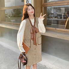 法式小香风连衣裙打底衫两件套女2025冬季新款韩版超好看显瘦套装，女装套装/套裙，2C117