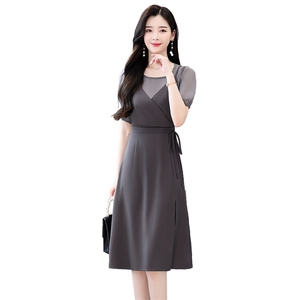 夏季连衣裙女2024年新款时尚百搭女神范中长款法式吊带假两件裙子图片