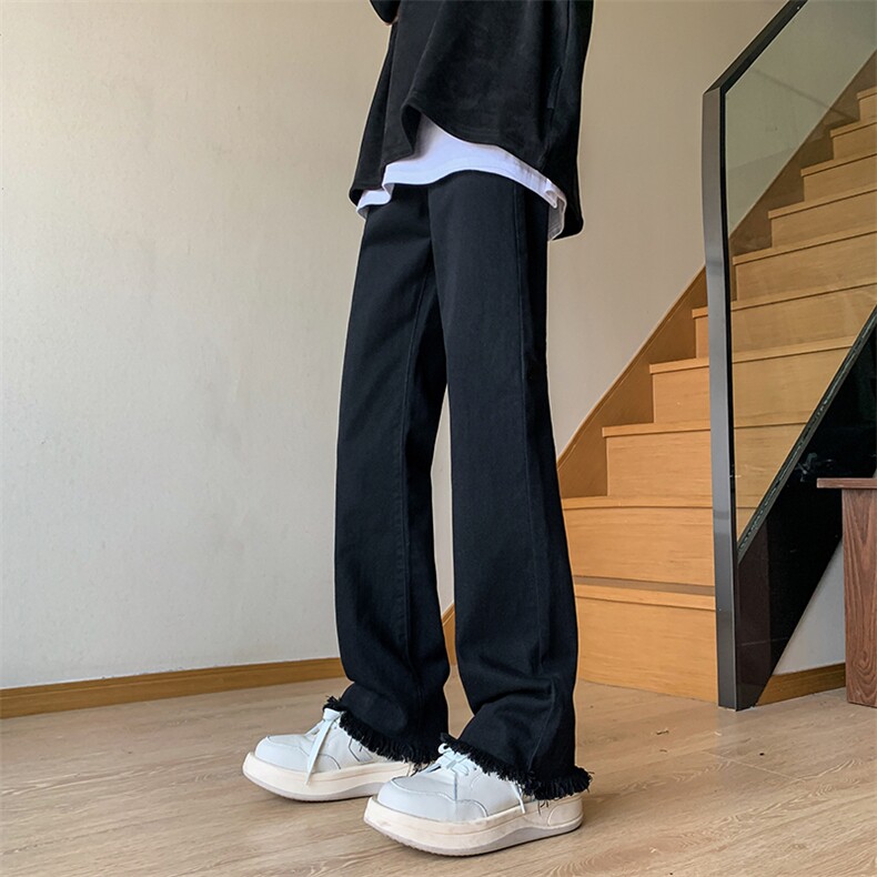 B221美式ins高街小众情侣款毛边微喇牛仔裤LK23004-P5控78,男装牛仔裤,电商B221