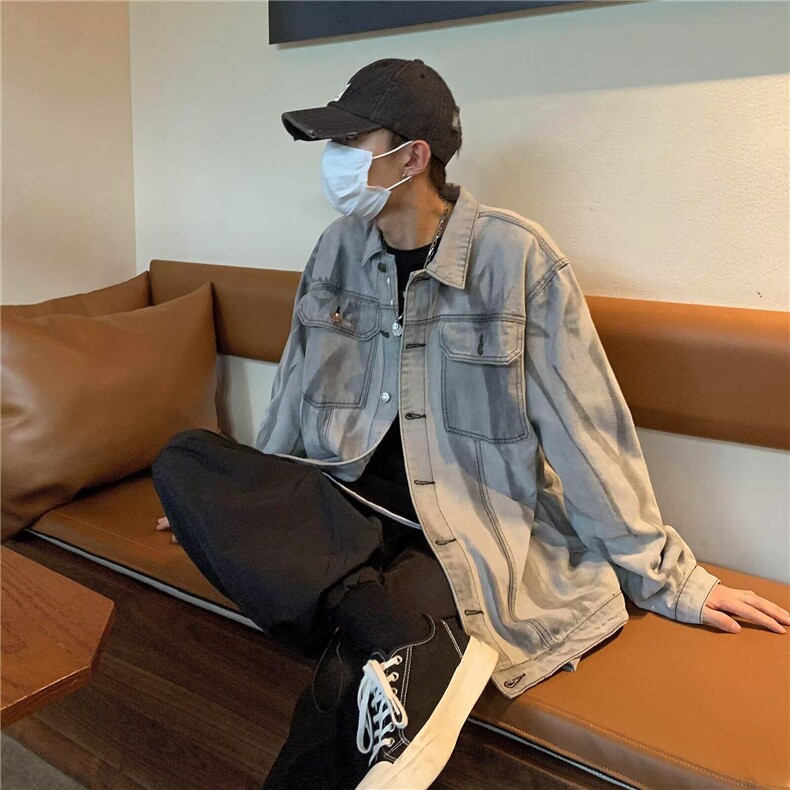 春秋季ins港风水洗扎染渐变宽松百搭牛仔夹克外套男女情侣上衣图片