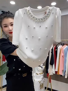 小香风重工订珠钉钻泡泡袖图片