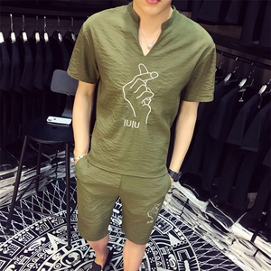 短袖 夏季 青年 短裤 T恤 2021年 套装 气质 街头 韩版 百搭 宽松 休闲 时尚图片