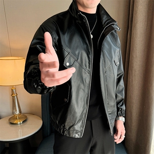 立领男士皮夹克机车皮衣秋季新款外套潮茄克A266-PY008-P55图片