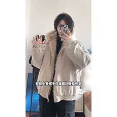 现货高品质美式高街冬季重磅硬挺短款座山雕毛领棉衣男女加厚外套，男装棉衣，电商A443