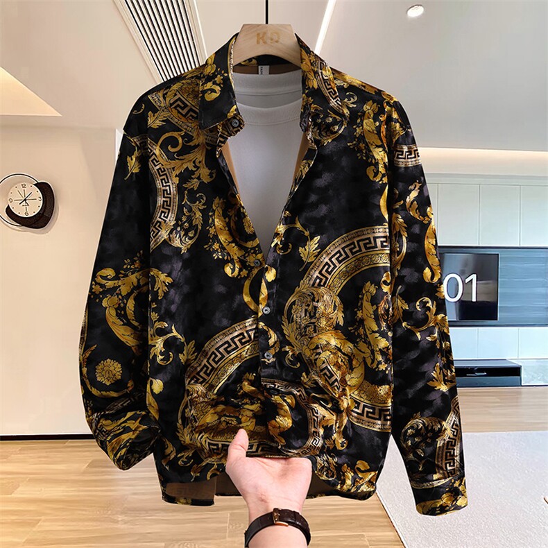 CS578-P50秋季男士长袖衬衫金丝绒时尚休闲潮流发型师痞帅上衣,男装衬衫,星座507A（原星座306B-2）