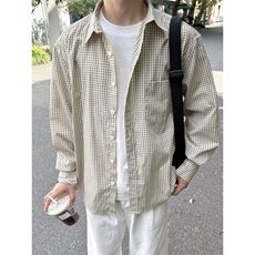 1506-1/G30800/P42复古格纹长袖衬衫男女春秋情侣休闲格子衬衣，男装衬衫，星座1506A