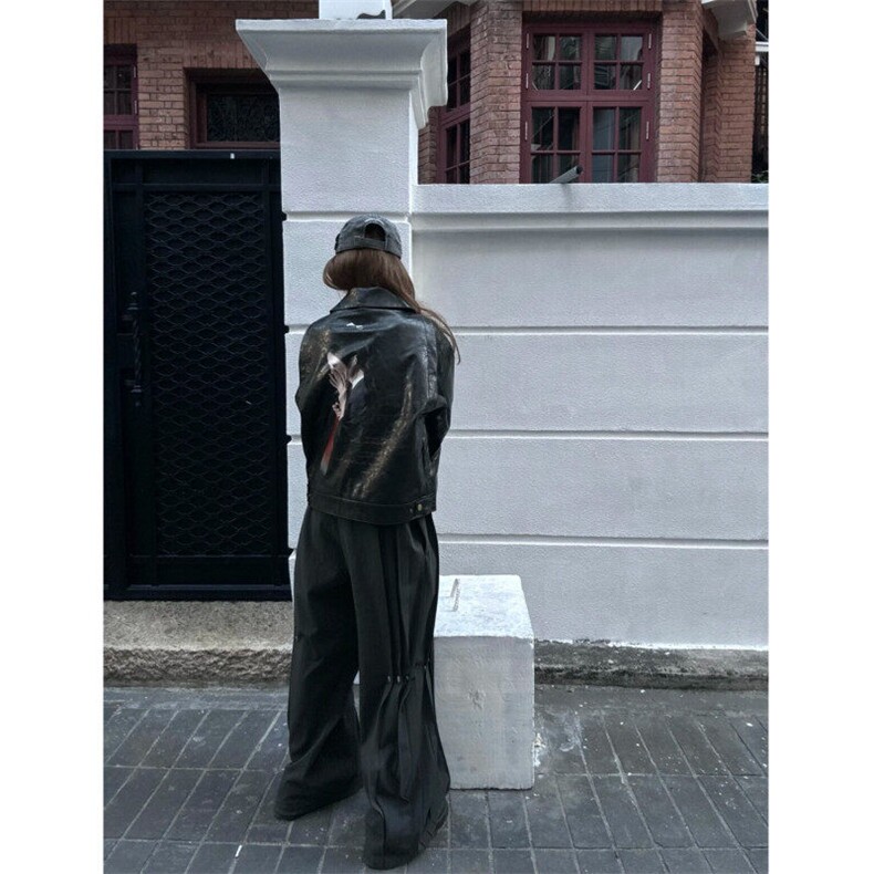 油墨印花美式高街皮衣男女痞子帅气2026春季ins外套W6529-P93,男装皮衣,星座412-2