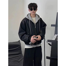 MA620-P98网图秋冬连帽PU皮卫衣假两件外套皮夹克上衣，男装夹克，星座1611A