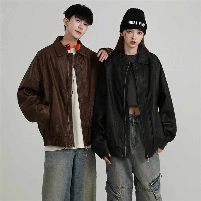 2025新款PU皮机车服情侣休闲宽松韩版皮夹克上衣P032/P168,男装夹克,星座202-3