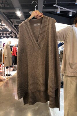春秋冬100%纯色羊毛坎肩V领女宽松中长款针织马甲无袖韩版外穿,女装马甲,洁纯羊绒