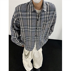 现货~磨毛加厚格子大码长袖衬衫C5893/特P25蓝色2，男装衬衫，电商A094