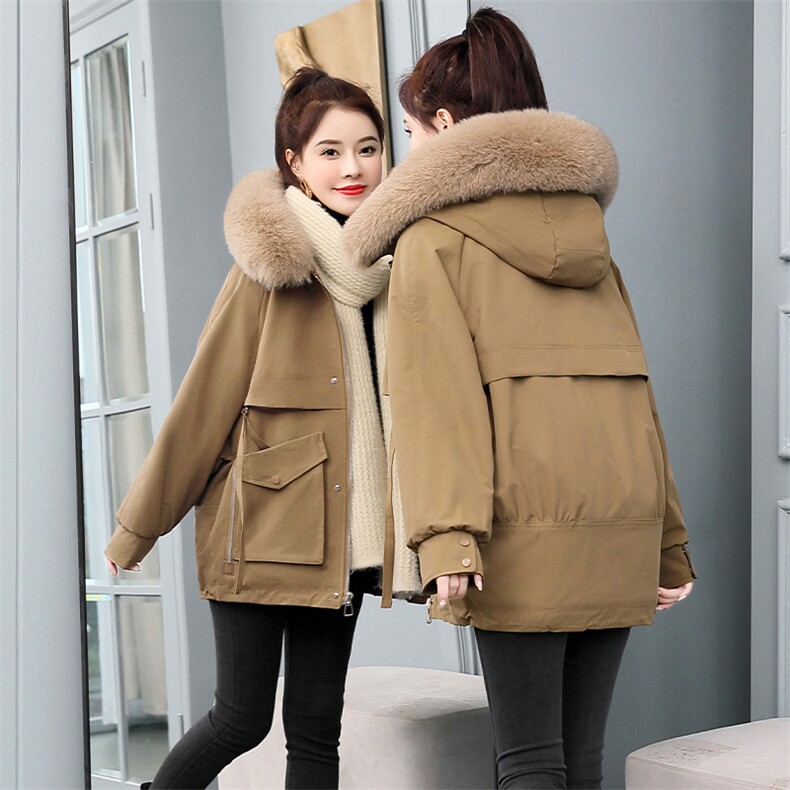 加绒加厚派克棉服女2025冬季新款连帽棉衣宽松休闲百搭小个子棉袄，女装棉衣/棉服，采品优优