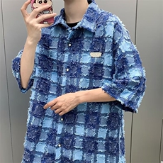 新款衬衫标准潮潮流原宿慵懒夏季五分袖简约日常青春流行气质，男装衬衫，星座716-2