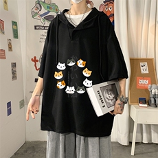 LD54215-P45连帽短袖t恤男大码胖子带帽五分袖中袖，男装T恤，电商A040