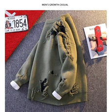 MM481-P54美式高街潮牌破洞圆领宽松百搭休闲毛衣，男装针织衫/毛衣，星座617A-2