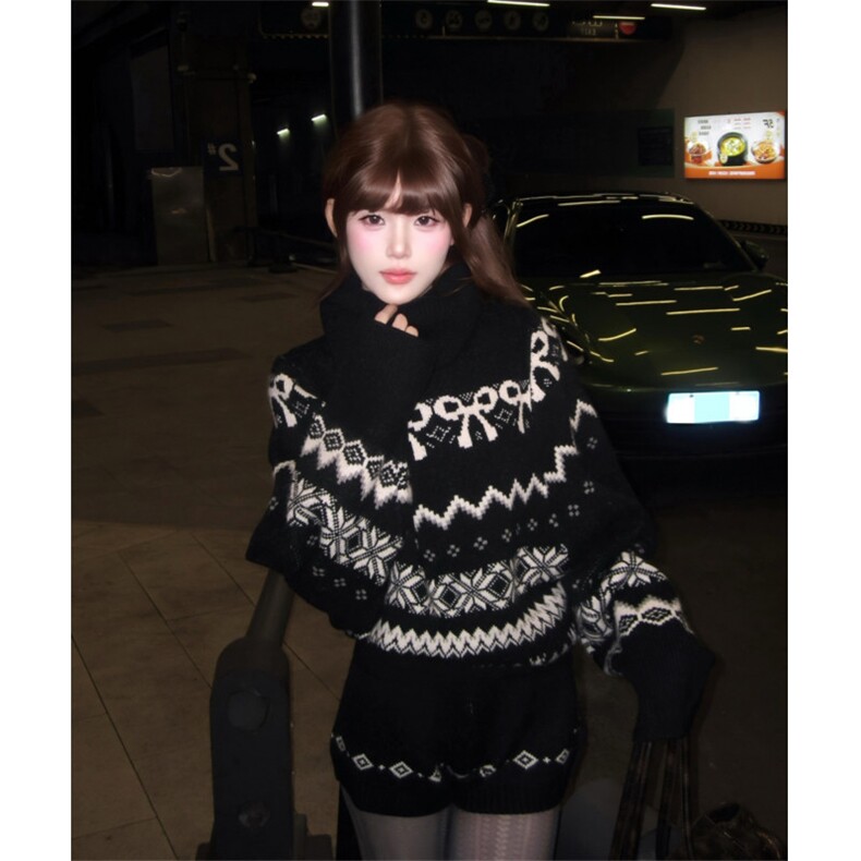 1506A/G37770/P79高领毛衣外套针织上衣女短裤两件套图片