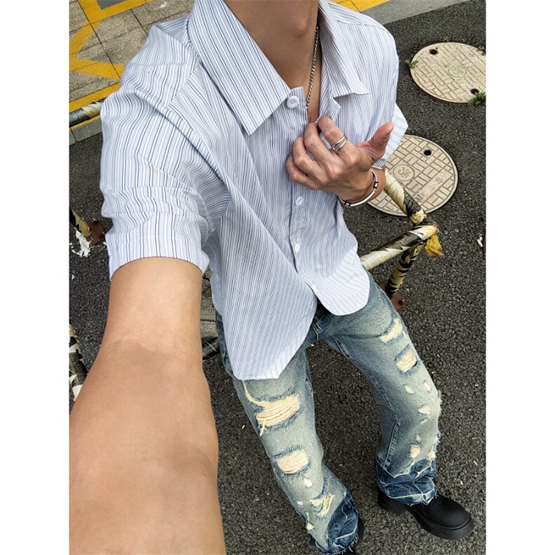 档口现货~长短袖夏季弯弧条纹衬衫短袖CT25109批40长袖C5109批45,男装T恤,星座1004-6