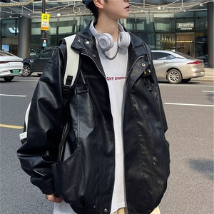 复古机车服皮衣美式多口袋夹克飞行员立领pu皮外套K1021-P75网图