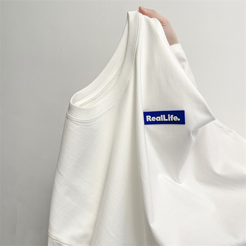 EQ241*硅胶标纯棉短袖T恤男女学院风情侣装夏季暖光平铺图，男装T恤，电商C306-1