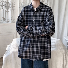 衬衫男2025春季新款港风大码宽松长袖磨毛格子衬衣CS37-P38，男装衬衫，星座214-3