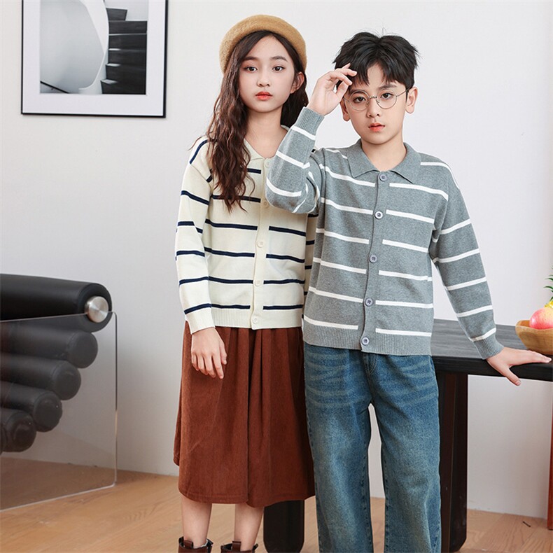 新款宽条纹纯棉针织衫舒适百搭尽显活力风采，童装儿童针织衫，暖姿羊绒童装店