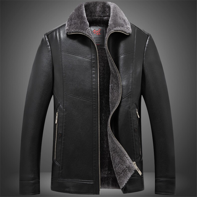 8807/P110爸爸加绒皮衣外套冬装加绒加厚保暖皮衣老服男装老年装图片