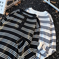 港风秋款男女圆领条纹拼接毛衣宽松针织衫线衣外套M22P40，男装针织衫/毛衣，星座1013-1