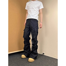 美式高街机能冲锋褶皱多口袋工装裤男女直筒宽松休闲裤-X881，男装工装外套，星座601-1