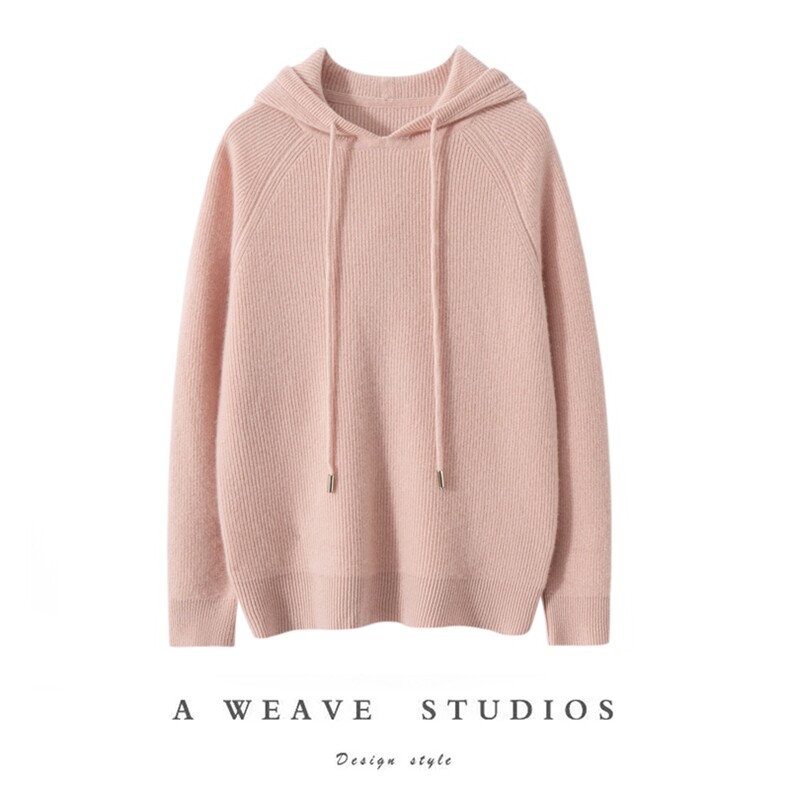 秋冬季新款舒适时尚百搭女士元宝针套头帽衫，女装羊绒衫，泰盈纯羊绒