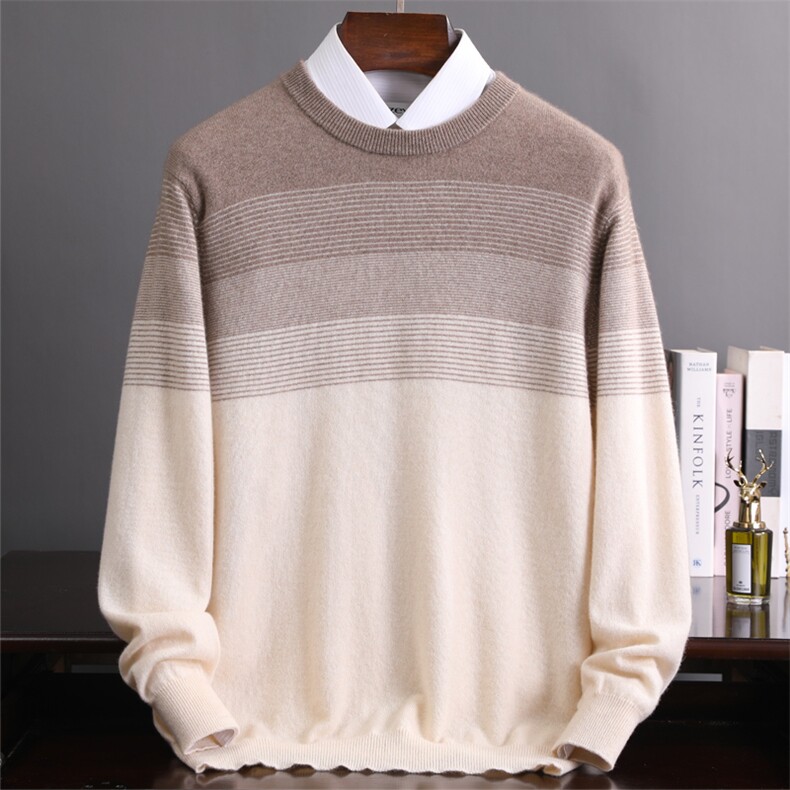 时尚都市休闲羊绒开衫男士秋季新款圆领长袖毛衣高品质保暖针织衫男装，男装羊绒开衫，冬季工坊