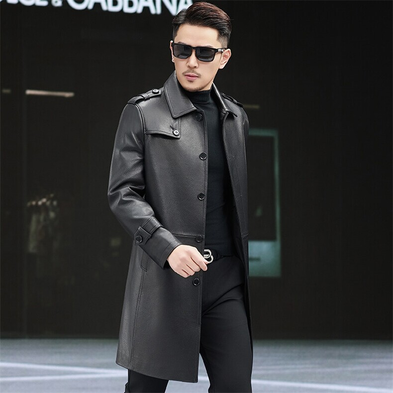 春季新款海宁男士真皮皮衣男中长款风衣山羊皮外套大码男装通勤，男装风衣，电商B360A（原721A）