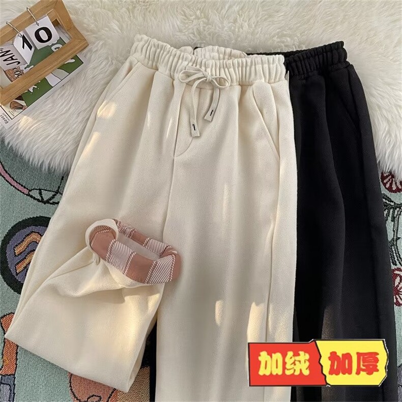 休闲裤子男秋冬款加绒港风日系格子痞帅设计感直筒阔腿裤-NK961,男装休闲裤,星座601-2
