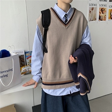 21秋冬港风针织开衫V领毛衣马甲背心情侣JKDK学院风制服W09/P55，男装针织衫/毛衣，钱塘713