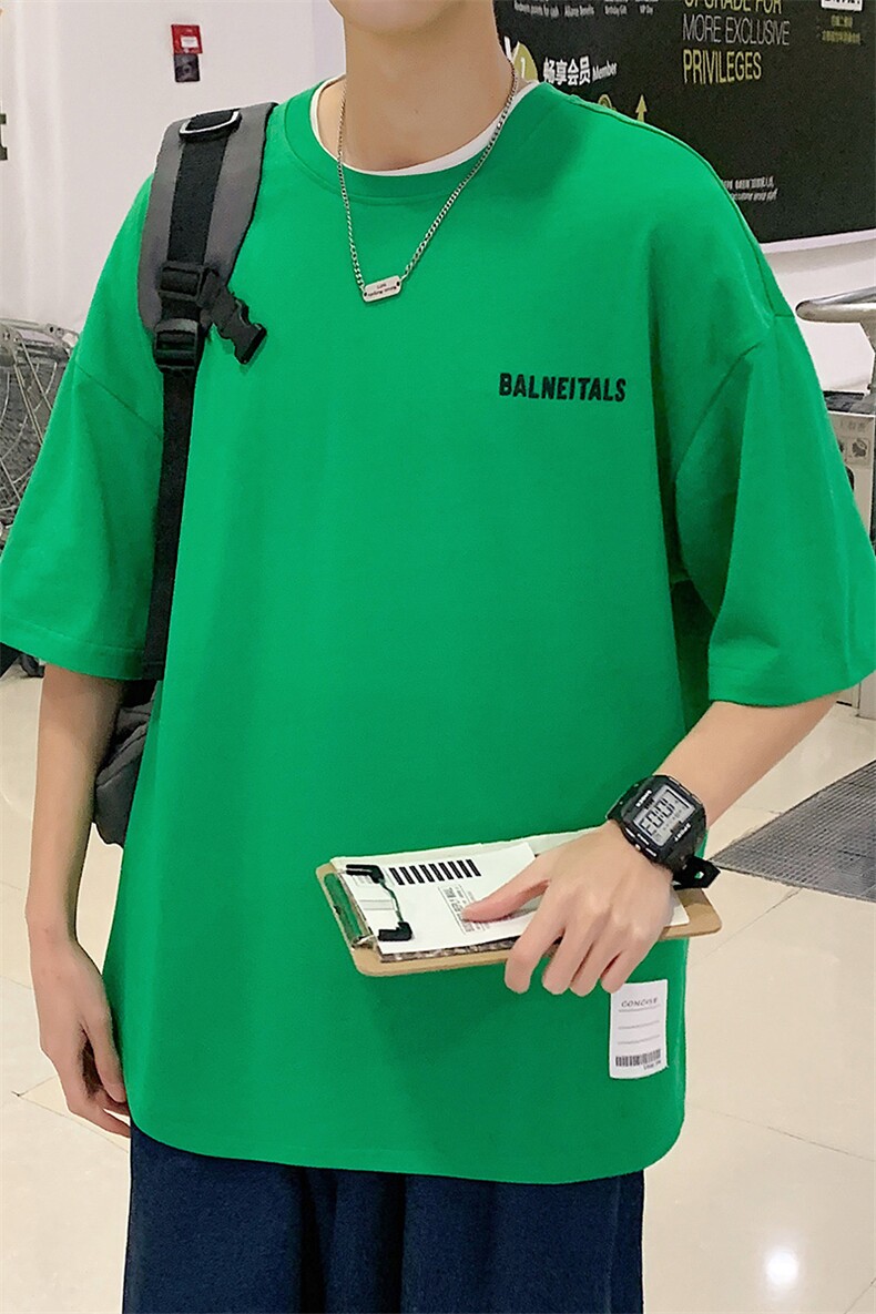 夏款青少年简约印花半袖港风百搭圆领短袖T恤男女1566-P38控价58,男装T恤,电商A441-1