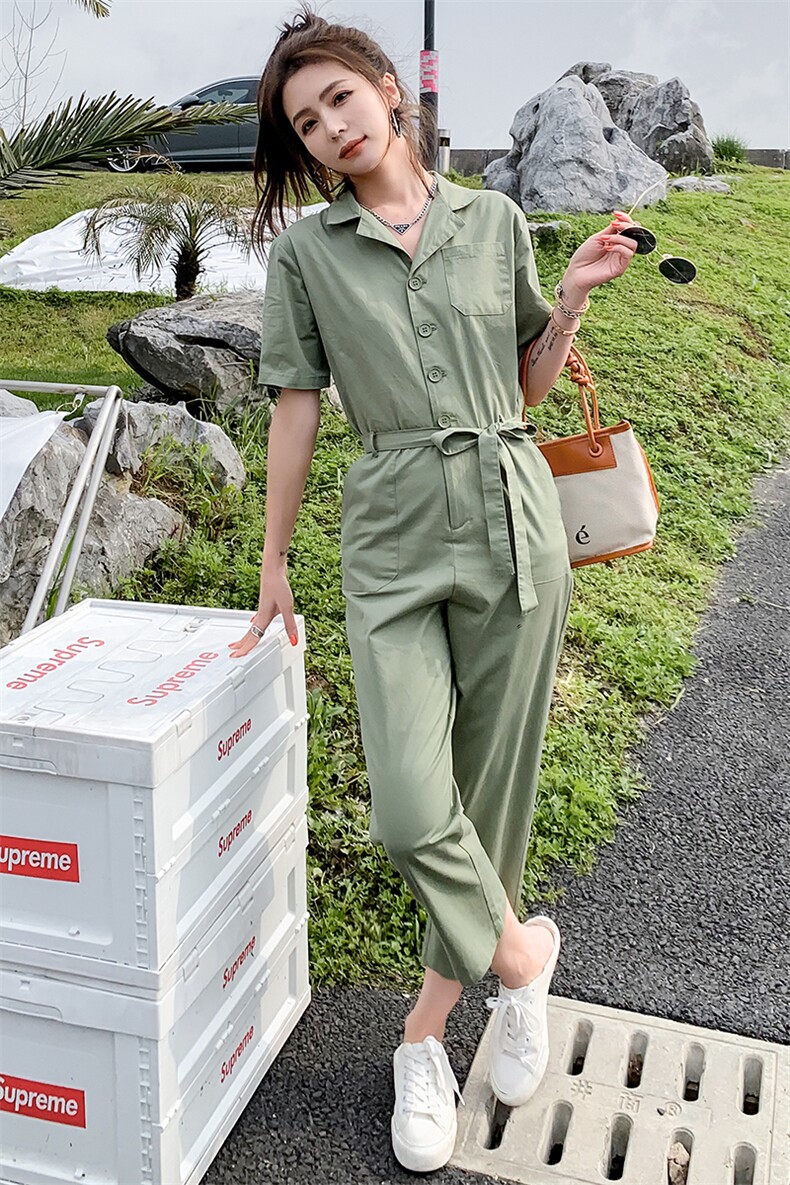现货-闪电发货2022夏季新款时尚休闲纯色显瘦连衣裤,女装连体裤,新思路