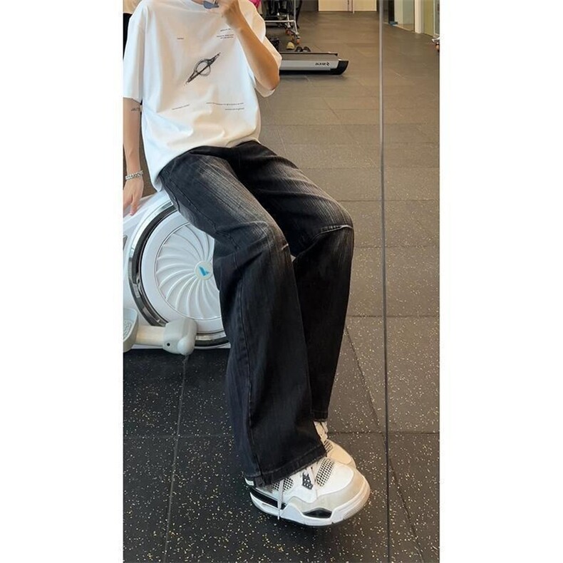 春季弯刀牛仔裤男美式复古水洗阔腿裤解构高街直筒长裤WL4366-P45,男装牛仔裤,星座1008