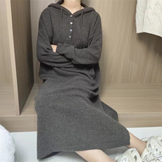 时尚宽松连帽大码长裙女装羊毛衫显瘦百搭舒适保暖毛衣裙，女装羊毛衫，泰沅羊绒