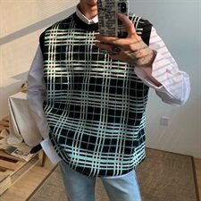 韩版毛背心男宽松个性格子潮流复古马甲毛衣T016-P55，男装针织衫/毛衣，星座1501