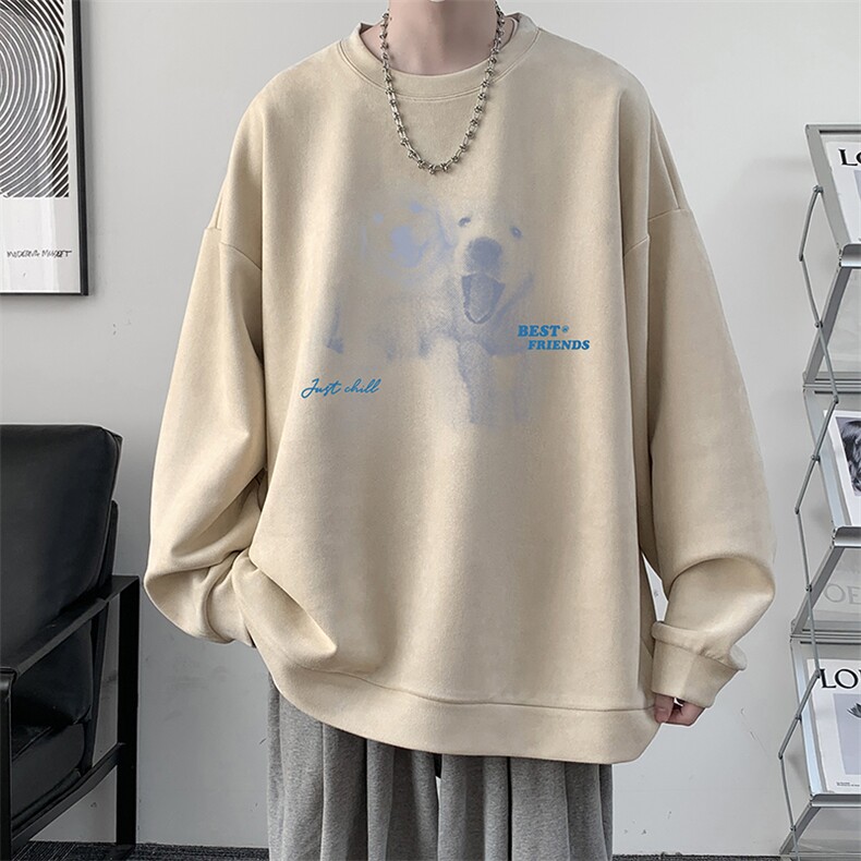 麂皮绒卫衣男大码重磅长袖t恤男JW81455-P35加绒款P45,男装T恤,电商A040