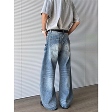 牛仔裤男女韩版潮流扎染帅气百搭2025夏季ins新款长裤RK2661-P51，男装牛仔裤，星座412-3