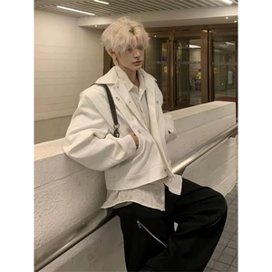 复古垫肩外套男士高级感痞帅春秋季解构小众设计短款夹克 J803图片