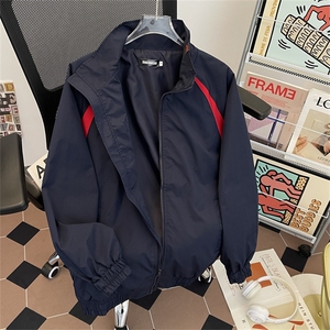 撞色立领棒球夹克男休闲教练服外套宽松设计感上衣潮6802 P56图片