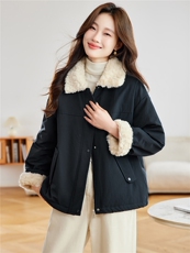 2025冬装新款简约时尚皮毛一体外套，女装毛呢外套，依倍林