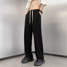 夏季新款冰丝裤子男士痞帅ifashion垂感休闲裤潮流薄款直筒运动裤，男装休闲裤，星座601-2