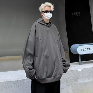 港风秋款男连帽卫衣拼接款按扣宽松休闲外套WY44 P55图片