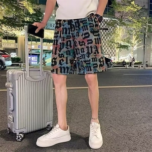 休闲裤男士夏季韩版潮流印花五分裤宽松直筒运动沙滩裤YA223-P38图片