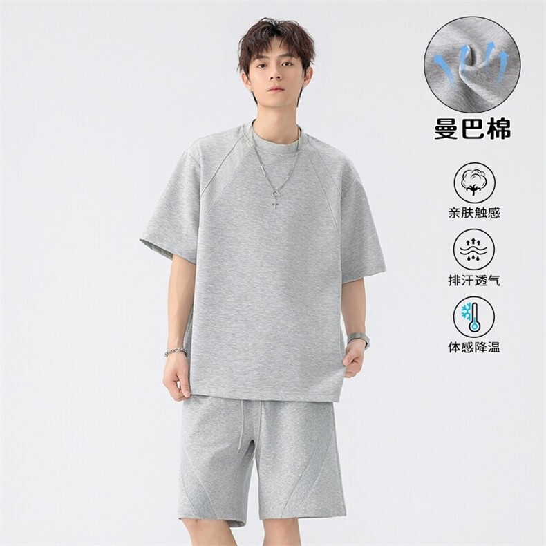 特批P58无差价25夏季潮流复古曼巴棉重磅两件套装男T5098+DK5849图片