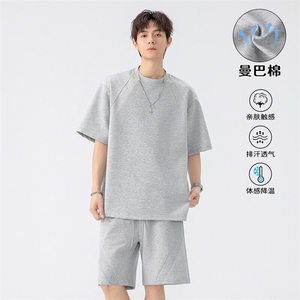特批P58无差价25夏季潮流复古曼巴棉重磅两件套装男T5098+DK5849图片