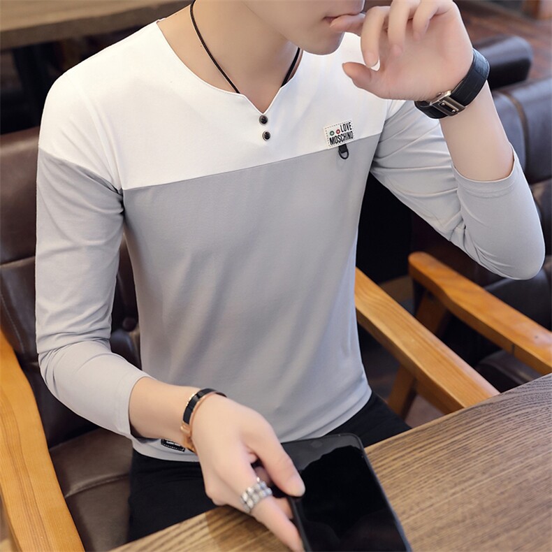 9825韩版男士春秋季上衣服长袖秋衣修身卫衣体恤小衫T恤图片